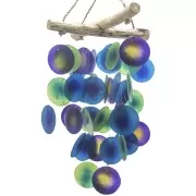 Hängende Dekoration - Windspiel - Copi - Capiz-Muscheln & Treibholz - Kreuz - Violett & Grün - ca. 20x46cm