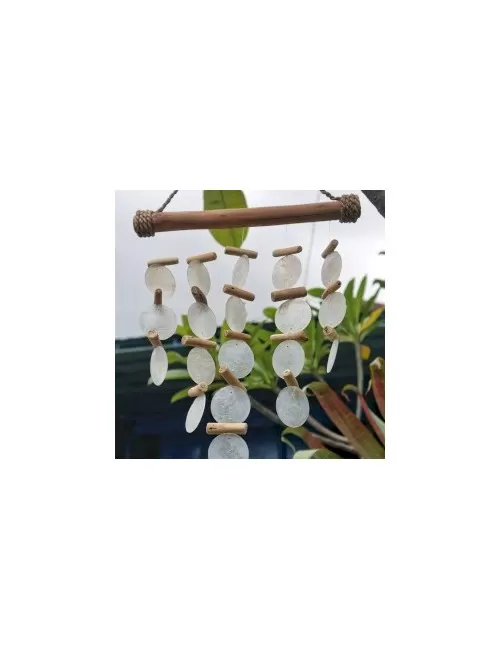 Hängende Dekoration - Windspiel - Copi - Capiz-Muscheln & Treibholz - Weiß - ca. 31x20cm