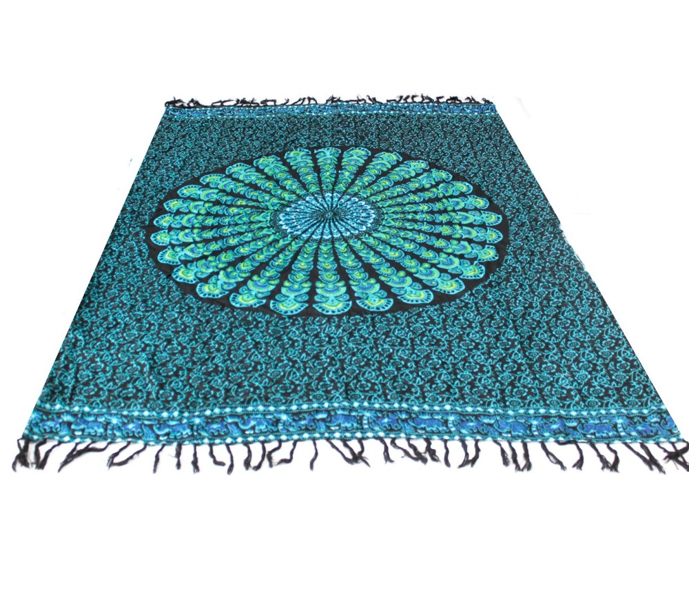 Sarong - Wickeltuch - Pfau - Viskose - Blau/Türkis  - ca. 140x100 cm