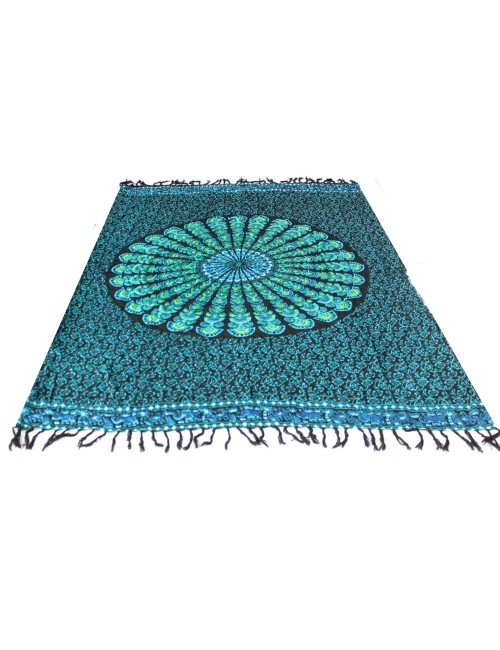 Sarong - Wickeltuch - Pfau - Viskose - Blau/Türkis  - ca. 140x100 cm