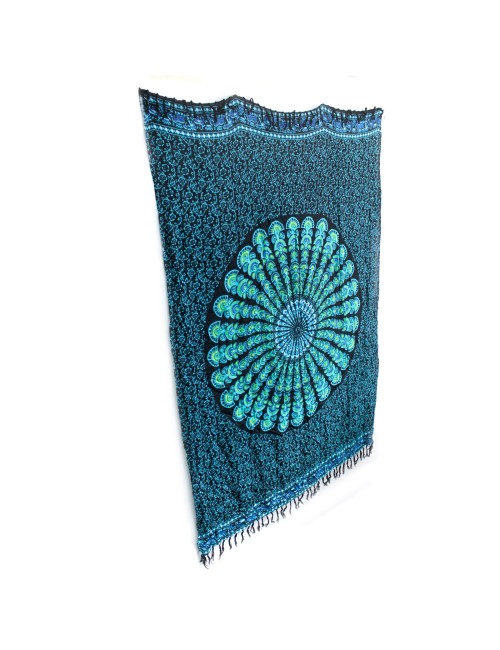 Sarong - Wickeltuch - Pfau - Viskose - Blau/Türkis  - ca. 140x100 cm
