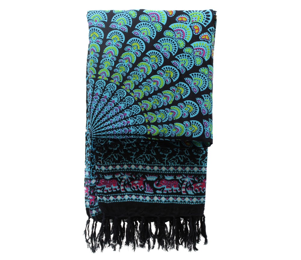 Sarong - Wickeltuch - Pfau - Viskose - Blau/Türkis  - ca. 140x100 cm