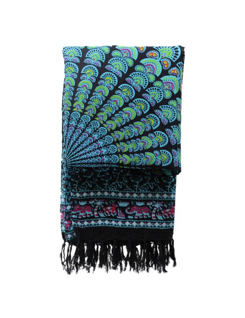 Sarong - Wickeltuch - Pfau - Viskose - Blau/Türkis  - ca. 140x100 cm