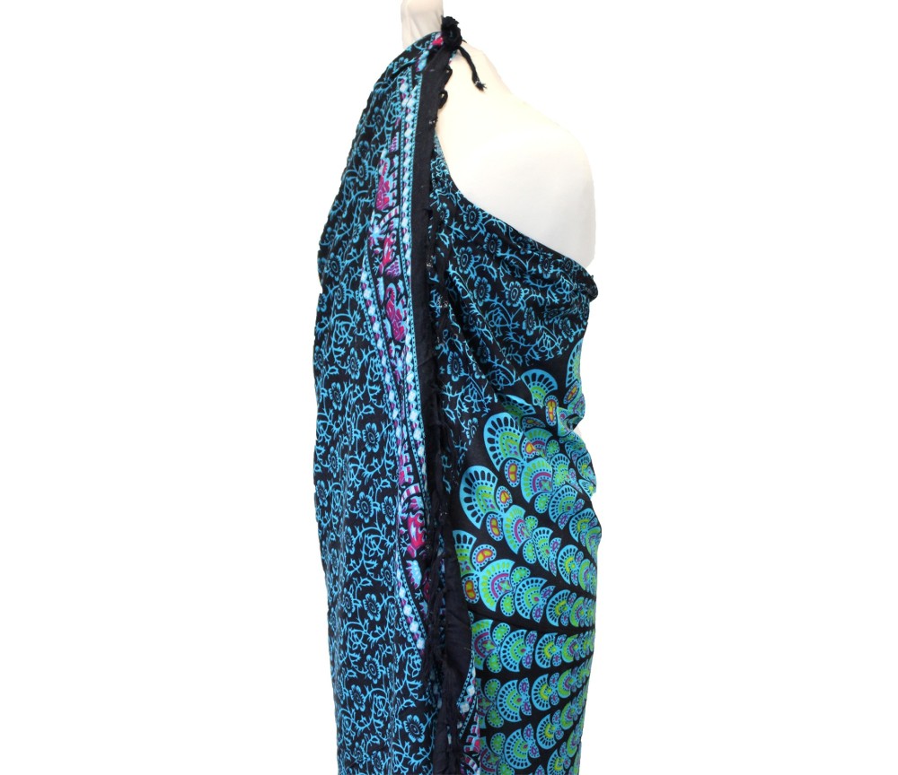 Sarong - Wickeltuch - Pfau - Viskose - Blau/Türkis  - ca. 140x100 cm