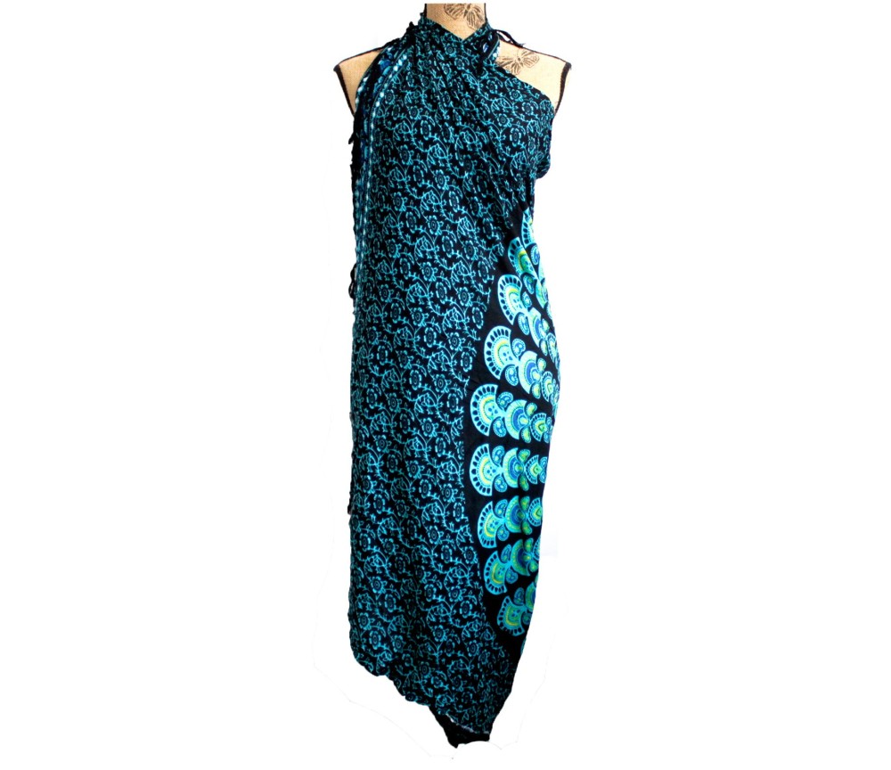 Sarong - Wickeltuch - Pfau - Viskose - Blau/Türkis - ca. 140x100 cm