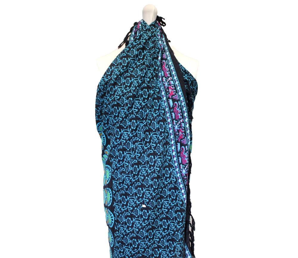 Sarong - Wickeltuch - Pfau - Viskose - Blau/Türkis  - ca. 140x100 cm
