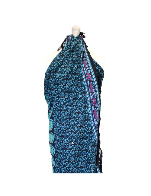 Sarong - Wickeltuch - Pfau - Viskose - Blau/Türkis  - ca. 140x100 cm
