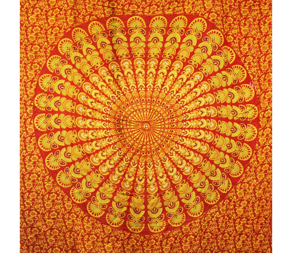 Sarong - Wickeltuch - Mandala - Viskose - Orange/Grün  - ca. 140x100 cm