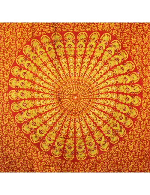 Sarong - Wickeltuch - Mandala - Viskose - Orange/Grün  - ca. 140x100 cm