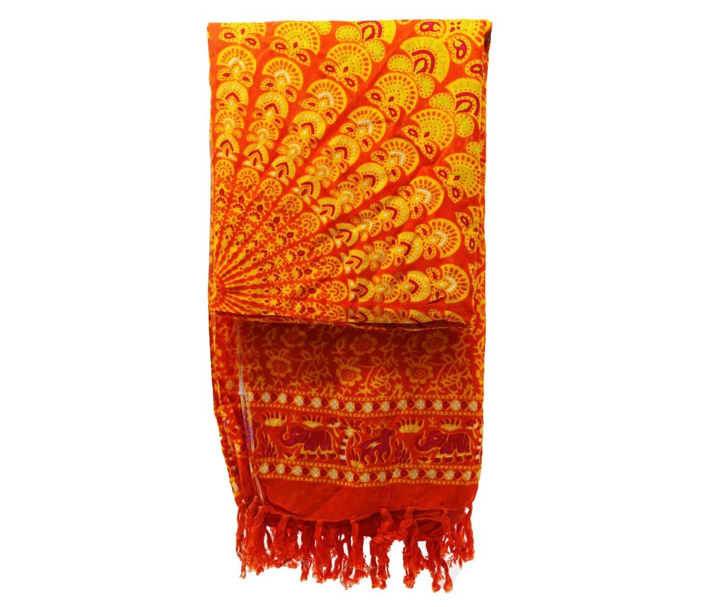 Sarong - Wickeltuch - Mandala - Viskose - Orange/Grün  - ca. 140x100 cm