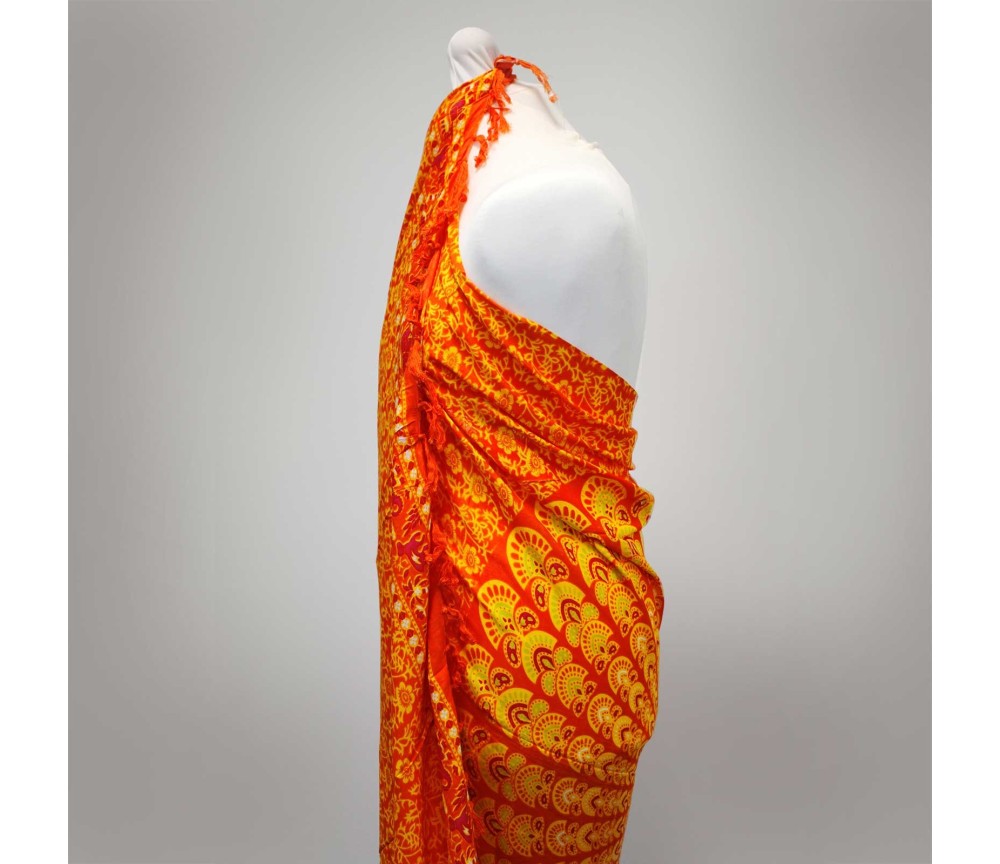 Sarong - Wickeltuch - Mandala - Viskose - Orange/Grün  - ca. 140x100 cm