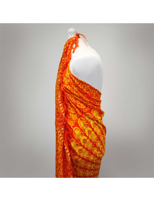 Sarong - Wickeltuch - Mandala - Viskose - Orange/Grün  - ca. 140x100 cm