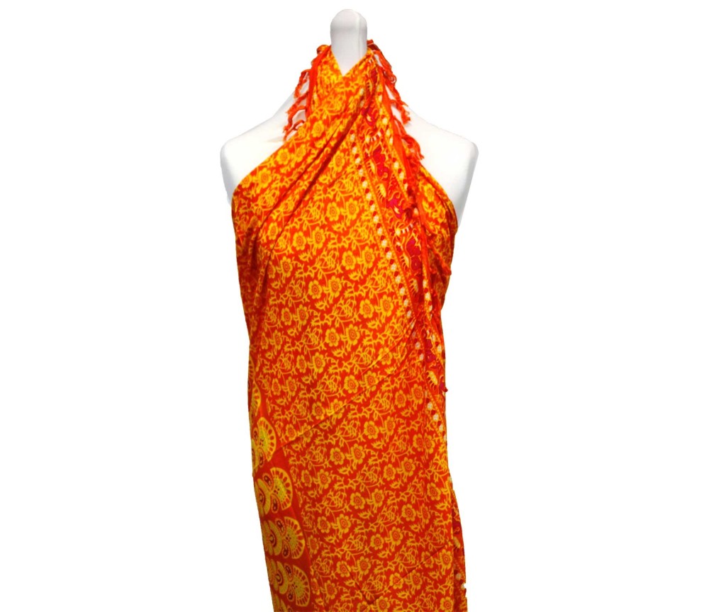 Sarong - Wickeltuch - Mandala - Viskose - Orange/Grün  - ca. 140x100 cm