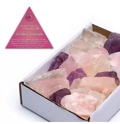 Heilsteine & Edelsteine - Powerbox - Goldenes Dreieck - Amethyst, Rosenquarz & Bergkristall ca. 10-12/ca. 800gr