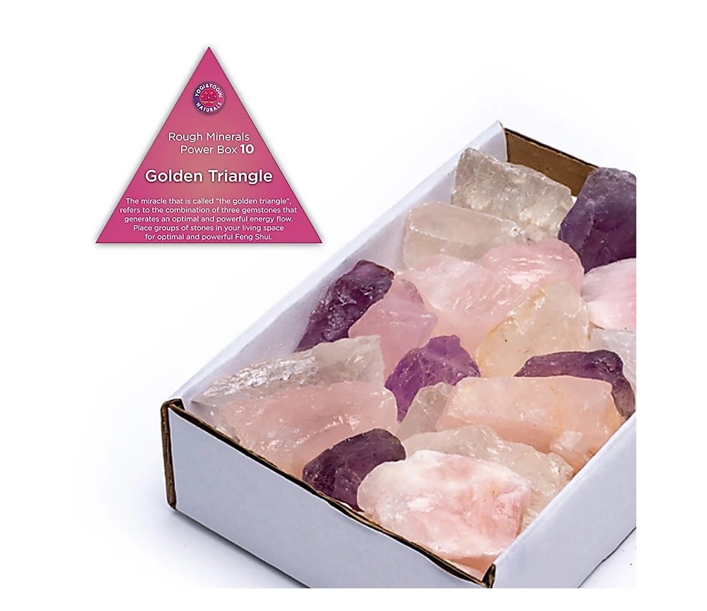 Heilsteine & Edelsteine - Powerbox - Goldenes Dreieck - Amethyst, Rosenquarz & Bergkristall ca. 10-12/ca. 800gr