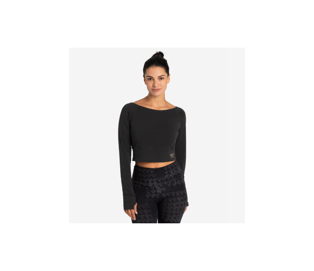 Spirit of OM - Longsleeve Crop Shirt - schwarz