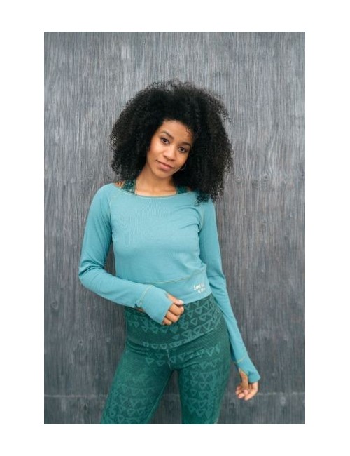 Spirit of OM - Longsleeve Crop Shirt Bambus - green