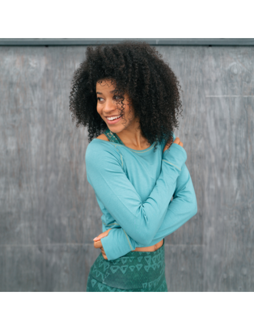 Spirit of OM - Longsleeve Crop Shirt Bambus - green