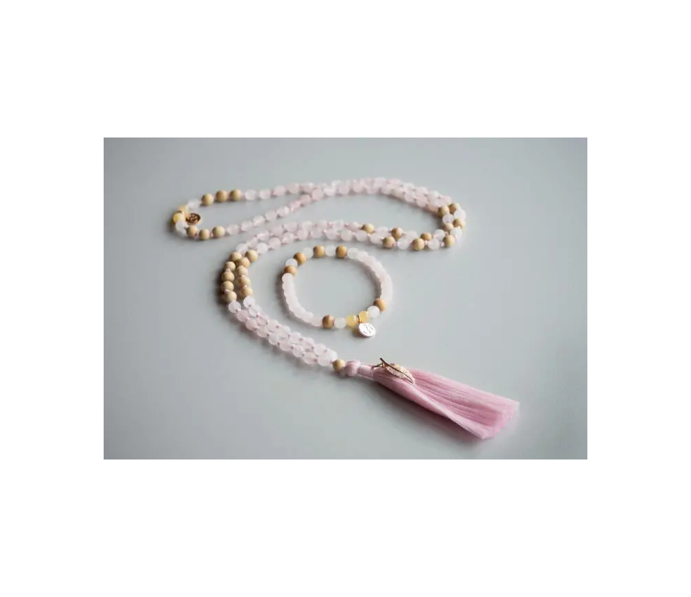 Spirit of OM - Kette - Mala Rosenquarz