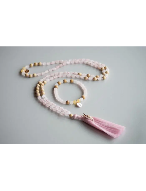 Spirit of OM - Kette - Mala Rosenquarz