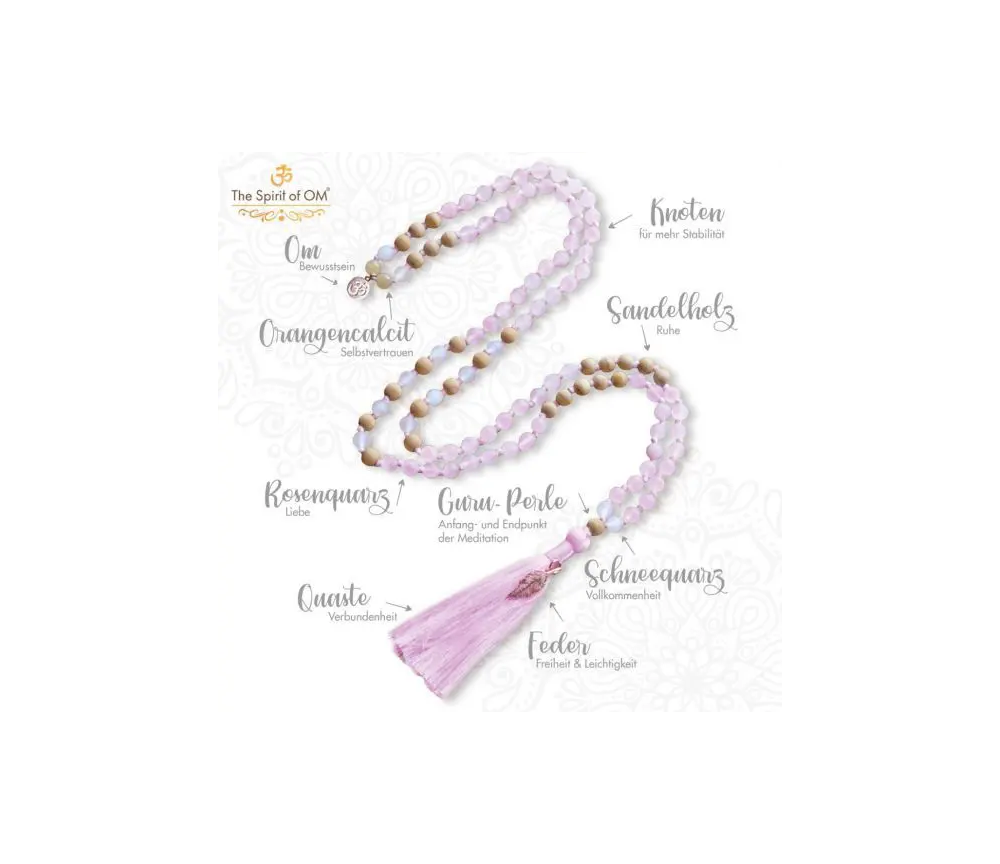 Spirit of OM - Kette - Mala Rosenquarz