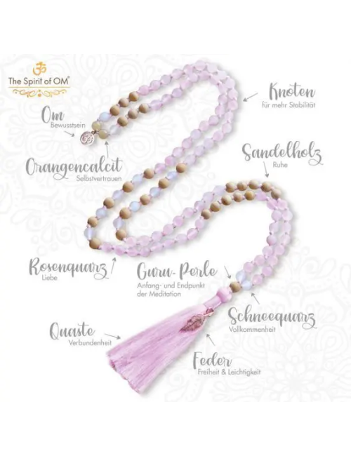 Spirit of OM - Kette - Mala Rosenquarz