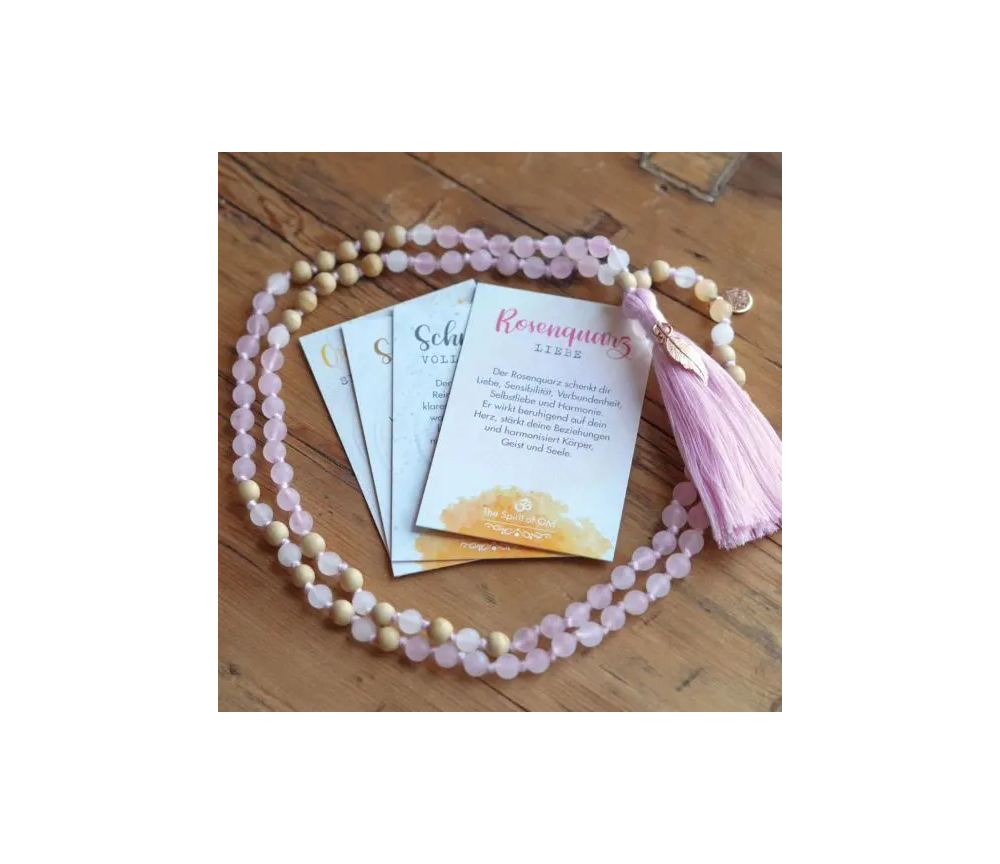 Spirit of OM - Kette - Mala Rosenquarz