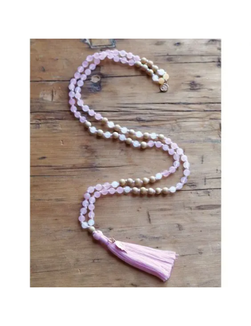 Spirit of OM - Kette - Mala Rosenquarz