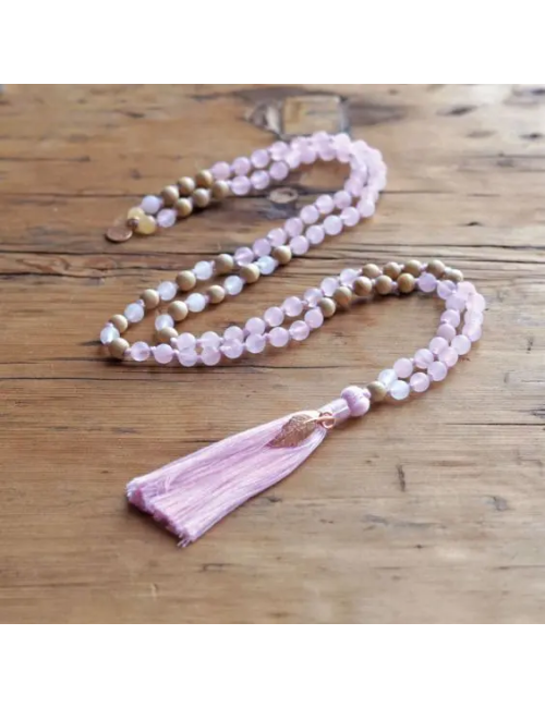 Spirit of OM - Kette - Mala Rosenquarz