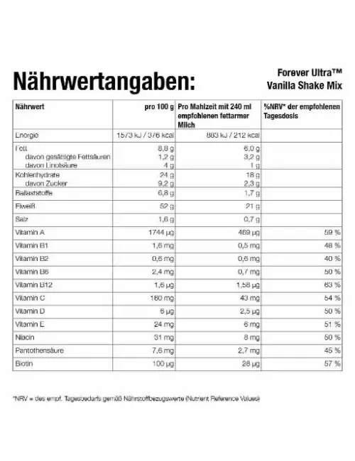 Forever - Forever Ultra™ Vanilla Shake Mix - Eiweißshake aus nicht gentechnisch verändertem Soja-Eiweiß - 375g