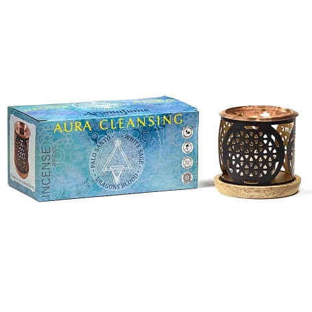 Teelichthalter - Aromafume - Aura Reinigungs Weihrauch Set - Diffusor / Ständer - Dekor: Blume des Lebens