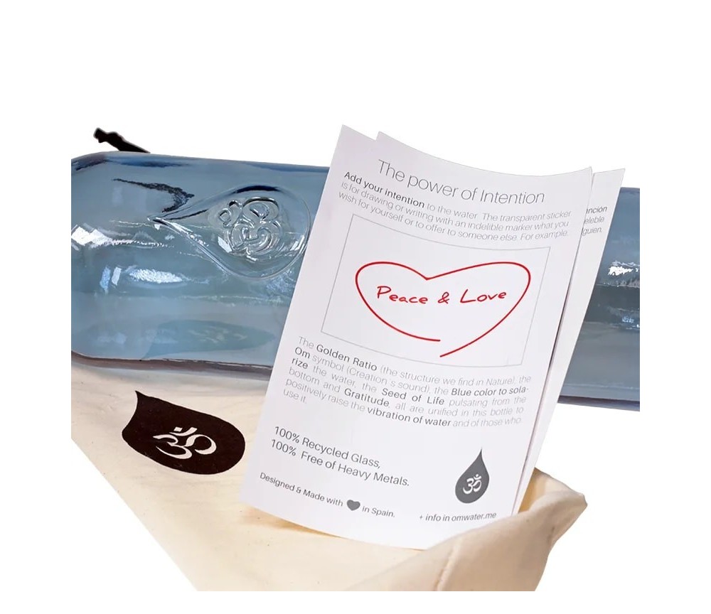 Flasche - OM - Glas - Wasserflasche - Dankbarkeit & Blume des Lebens - 1,2L