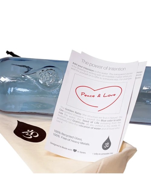 Flasche - OM - Glas - Wasserflasche - Dankbarkeit & Blume des Lebens - 1,2L