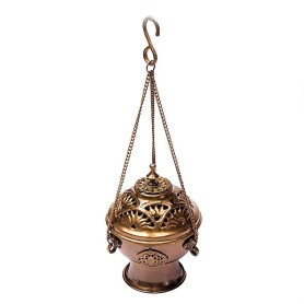 Räuchergefäß -  für Kohle - Messing - Antikoptik - zum Aufhängen & Schwenken ca. 12cm
