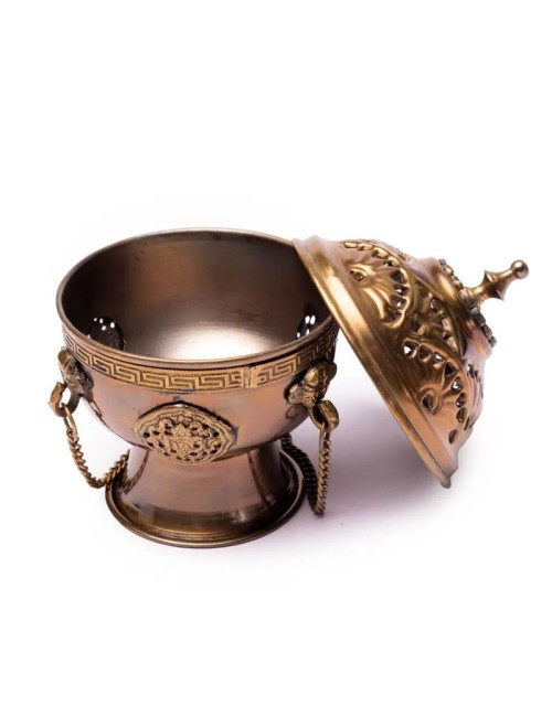 Räuchergefäß -  für Kohle - Messing - Antikoptik - zum Aufhängen & Schwenken ca. 12cm