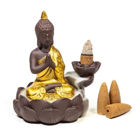 Räucher Rückfluss Gefäß -  für Räucherkegel - Räucherbrunnen - Wasserfall - Buddha - Gold/Braun ca. 12x10x9 cm