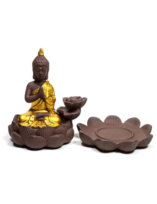 Räucher Rückfluss Gefäß -  für Räucherkegel - Räucherbrunnen - Wasserfall - Buddha - Gold/Braun/Schwarz ca. 12x10x9 cm
