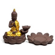 Räucher Rückfluss Gefäß - für Räucherkegel - Räucherbrunnen - Wasserfall - Buddha - Gold/Braun/Schwarz ca. 12x10x9 cm