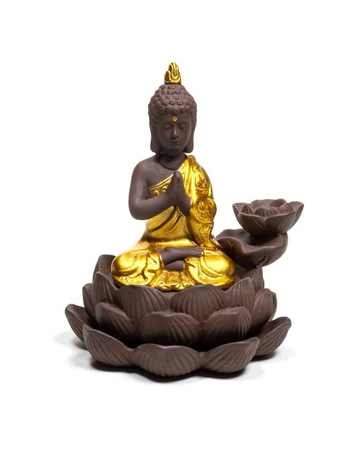 Räucher Rückfluss Gefäß -  für Räucherkegel - Räucherbrunnen - Wasserfall - Buddha - Gold/Braun/Schwarz ca. 12x10x9 cm