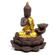 Räucher Rückfluss Gefäß - für Räucherkegel - Räucherbrunnen - Wasserfall - Buddha - Gold/Braun/Schwarz ca. 12x10x9 cm