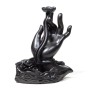 Räucher Rückfluss Gefäß -  für Räucherkegel - Räucherbrunnen - Wasserfall - Lotushand- Gold/Schwarz ca. 15x8x17,5 cm