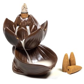 Räucher Rückfluss Gefäß -  für Räucherkegel - Räucherbrunnen - Wasserfall - Lotus- Braun ca.  11x10,5x8,5 cm