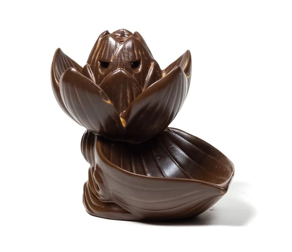 Räucher Rückfluss Gefäß -  für Räucherkegel - Räucherbrunnen - Wasserfall - Lotus- Braun ca.  11x10,5x8,5 cm