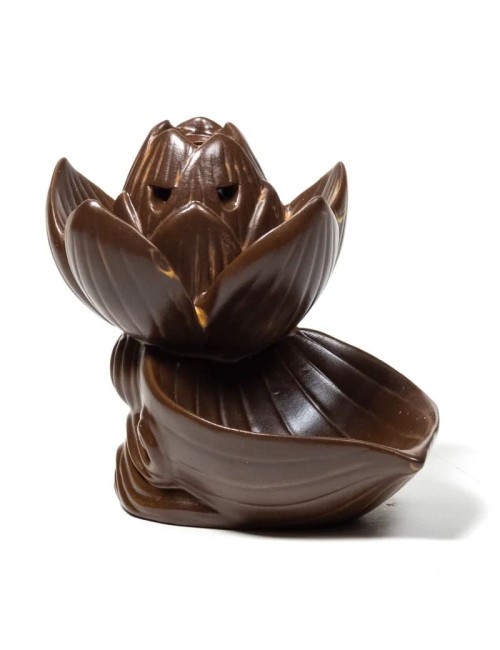 Räucher Rückfluss Gefäß -  für Räucherkegel - Räucherbrunnen - Wasserfall - Lotus- Braun ca.  11x10,5x8,5 cm