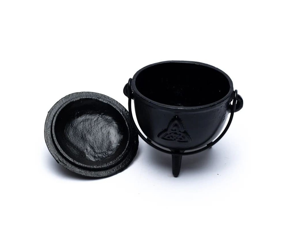 Räuchergefäß - Gusseisen - Hexenkessel - mit Triquetrasymbol - schwarz ca. 12x9,5 cm