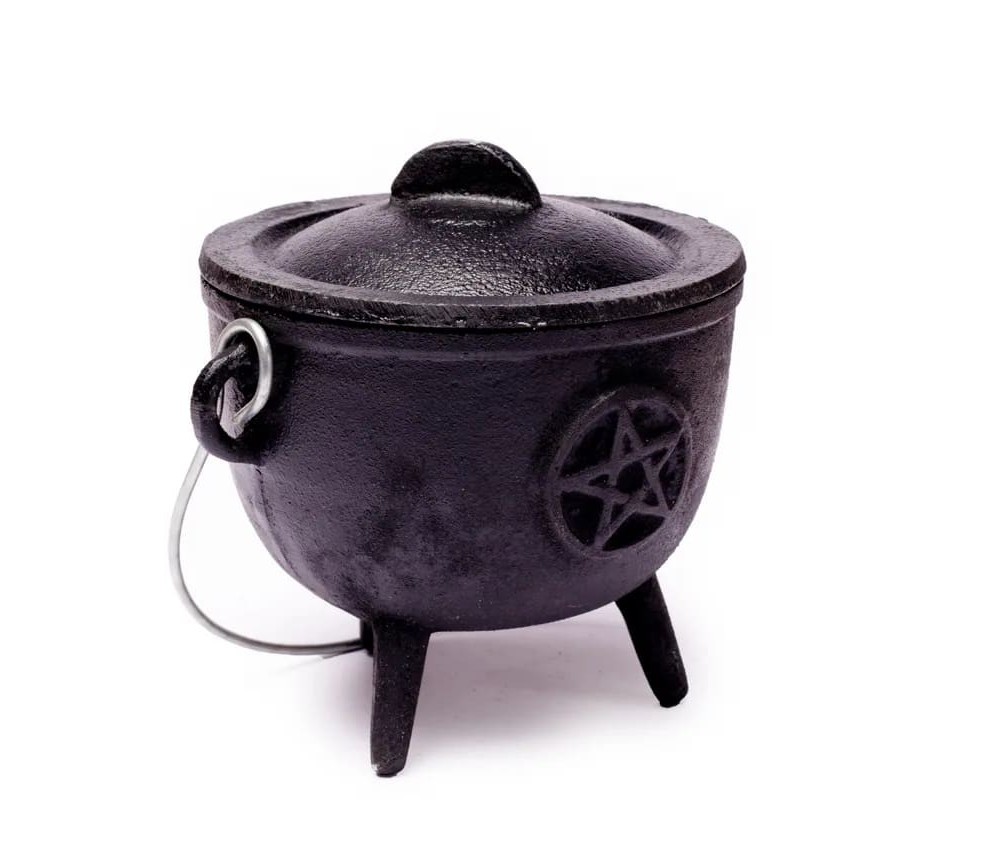 Räuchergefäß - Gusseisen - Hexenkessel - mit Pentagramm - schwarz ca. 12x9,5 cm