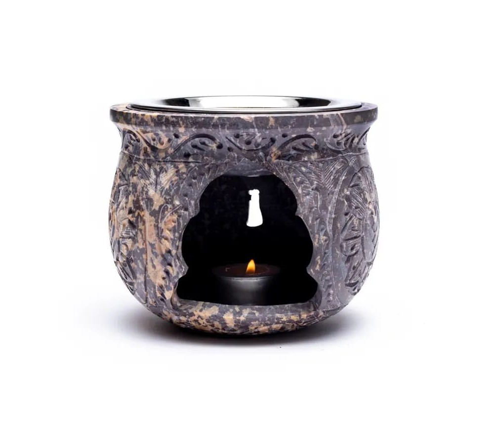 Räuchergefäß - Kombi inkl. Aromalampe & Duftlampe - Speckstein - XXL bauchig ca. 14cm