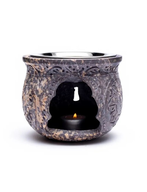 Räuchergefäß - Kombi inkl. Aromalampe & Duftlampe - Speckstein - XXL bauchig ca. 14cm