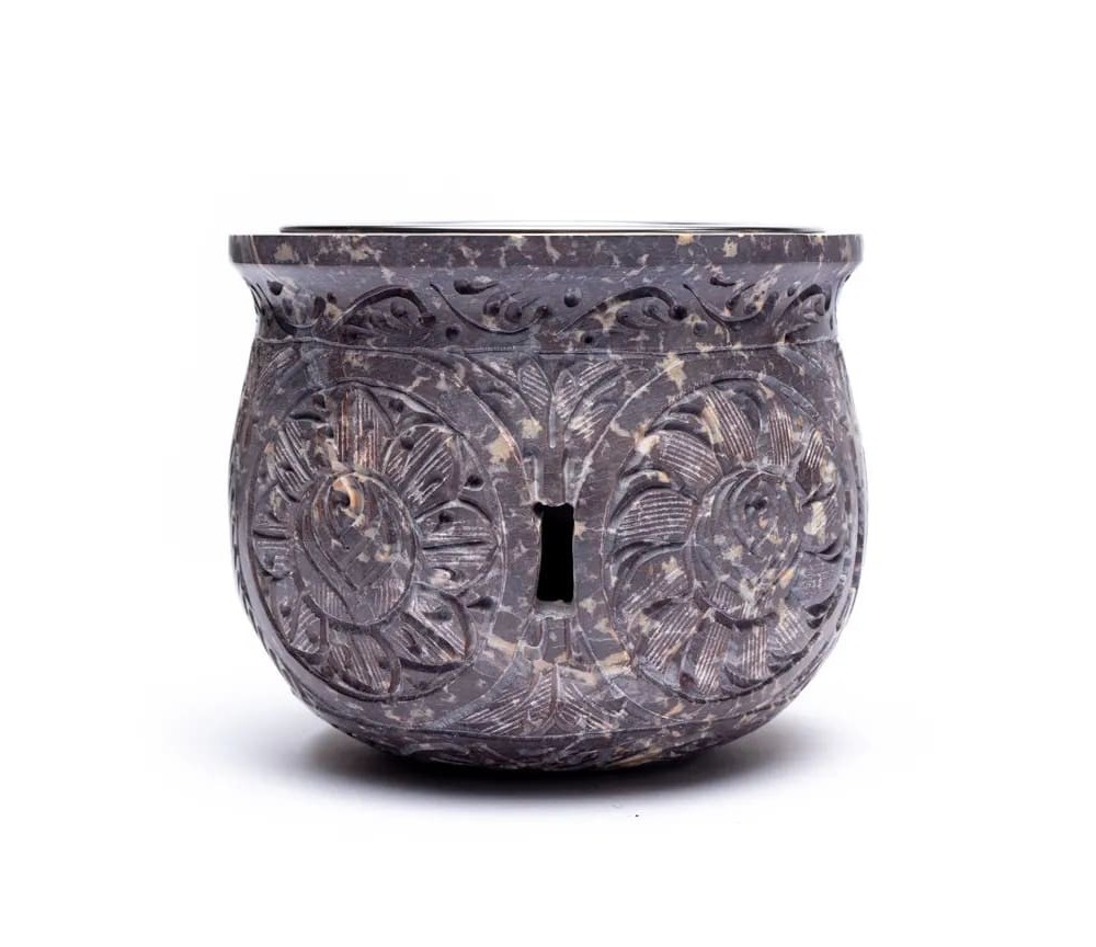 Räuchergefäß - Kombi inkl. Aromalampe & Duftlampe - Speckstein - XXL bauchig ca. 14cm