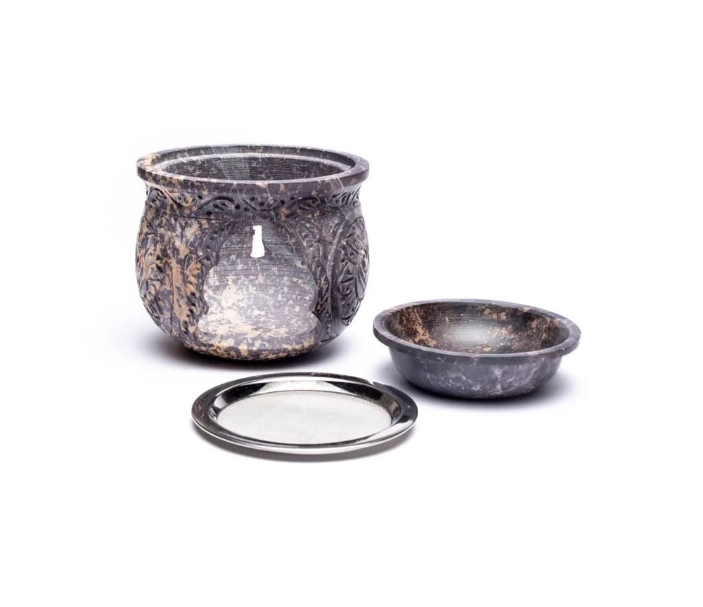 Räuchergefäß - Kombi inkl. Aromalampe & Duftlampe - Speckstein - XXL bauchig ca. 14cm